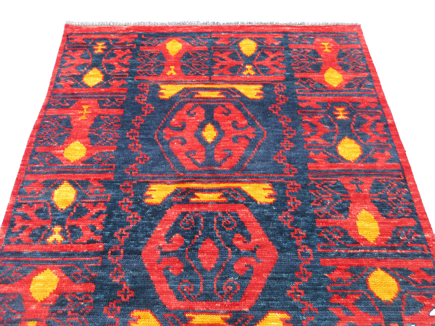Handmade 7.8' x 5.2' Pure Wool Geometric Area Rug - Red & Blue