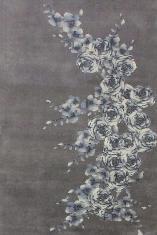 Grey and Silver Floral 5x8ft Handknotted Rug | Luxury Floral Carpet