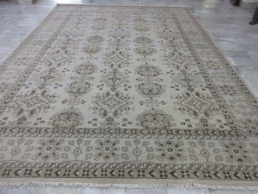 Oversize Oushak Rug 10x14ft - Beige Turkish Hand-Knotted Area Rug