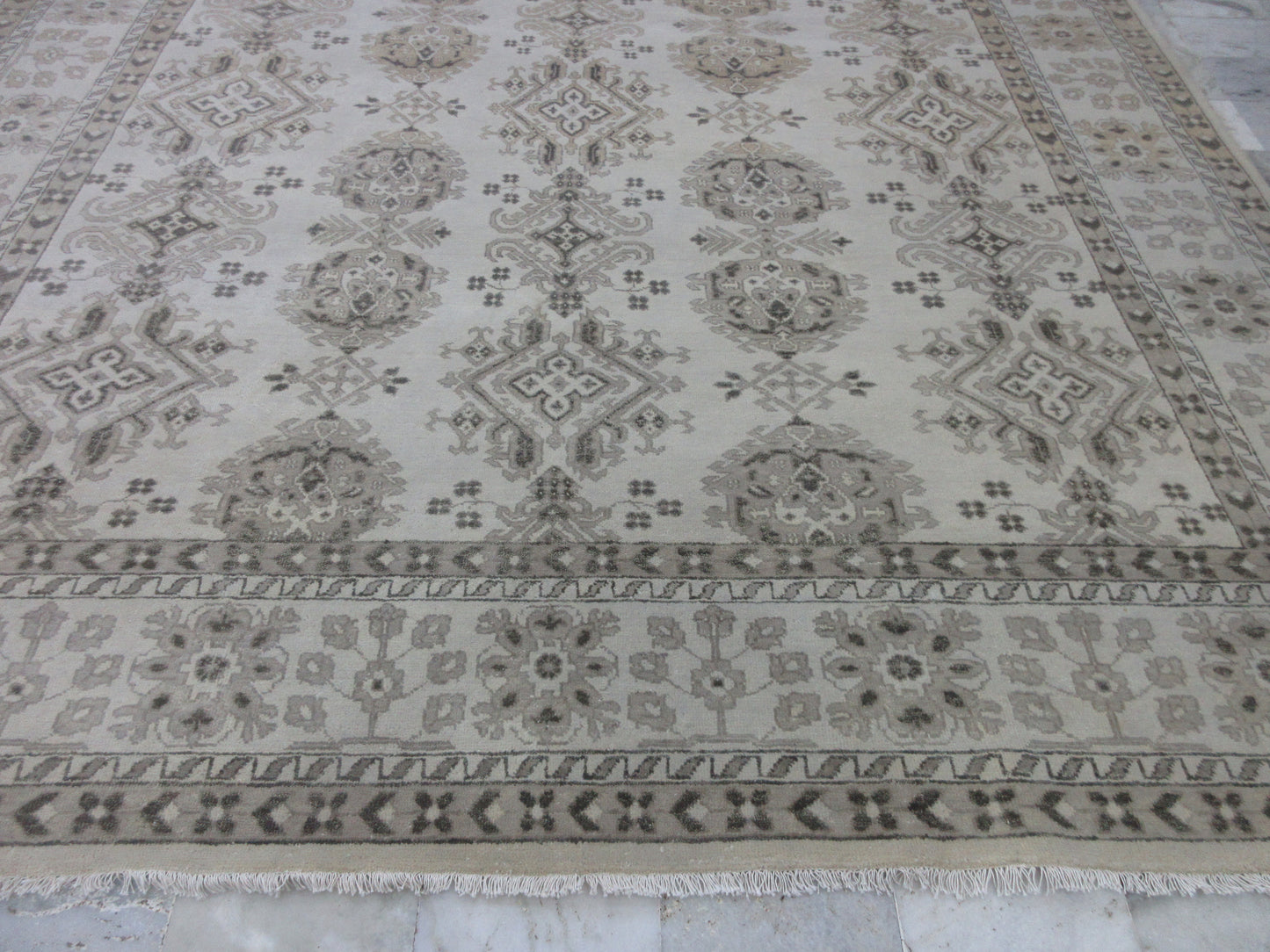 Oversize Oushak Rug 10x14ft - Beige Turkish Hand-Knotted Area Rug