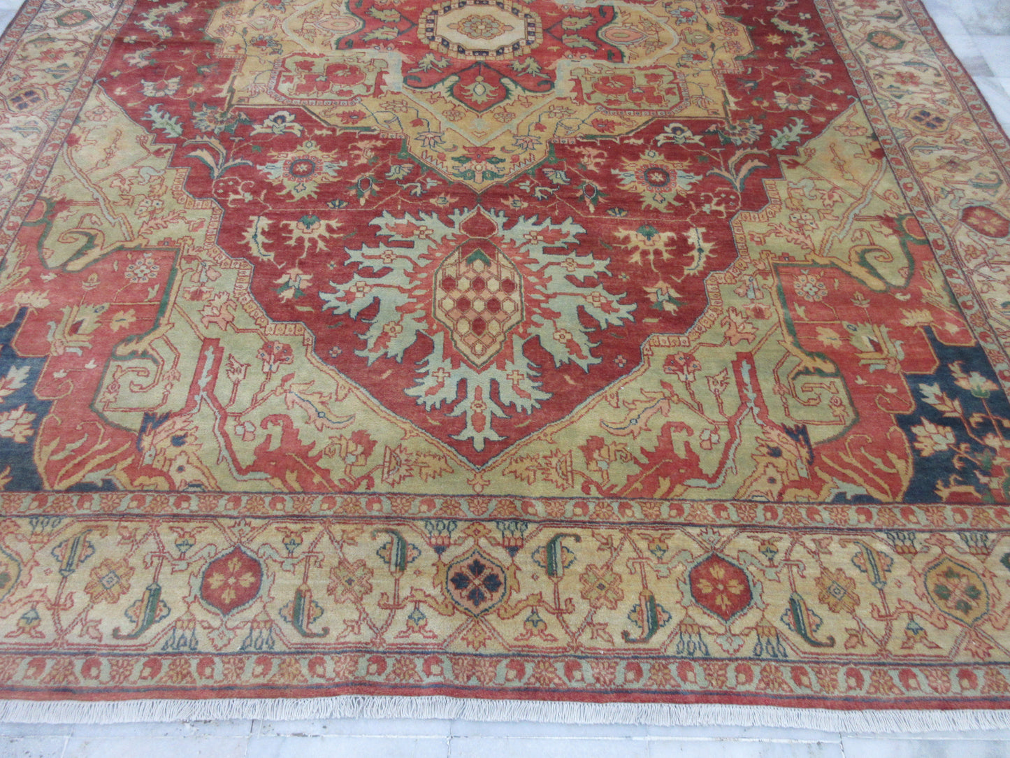 Antique Medallion Hand-Knotted Rug -(9x12) Feet Red & Gold Wool Area Rug | Luxury Home Decor Rug