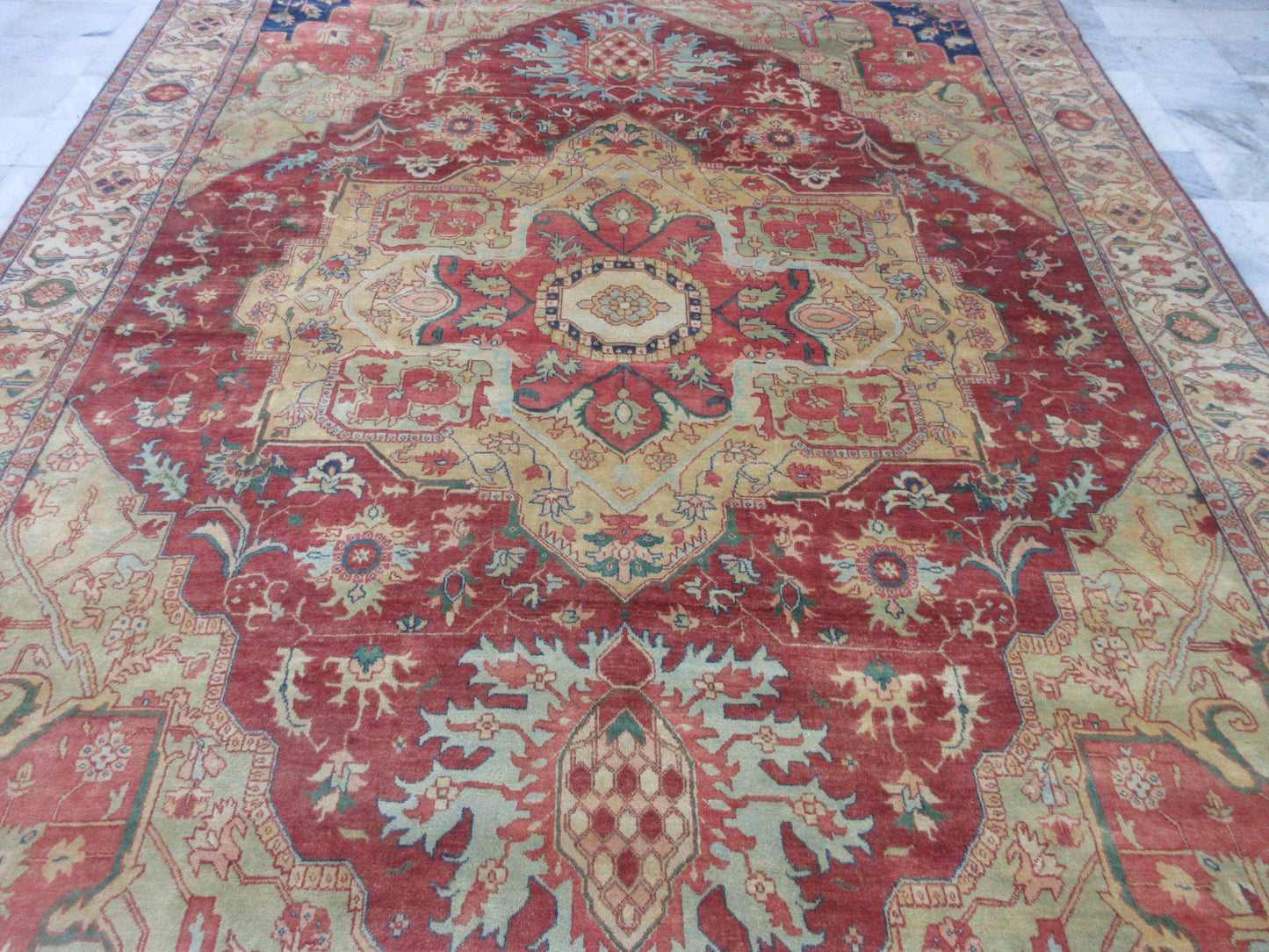 Antique Medallion Hand-Knotted Rug -(9x12) Feet Red & Gold Wool Area Rug | Luxury Home Decor Rug