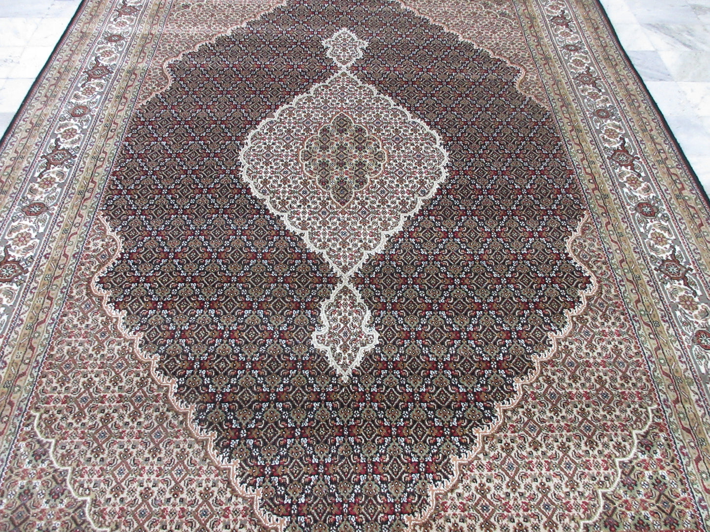 Hand-knotted Area Rug 8.0X10.0 Feet Fine Weave Black Tabriz Mahi Wool Area Rug