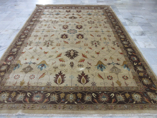 Elegant Floral Area Rug - Beige and Brown (11x8 Feet) | Perfect for Living Room & Bedroom