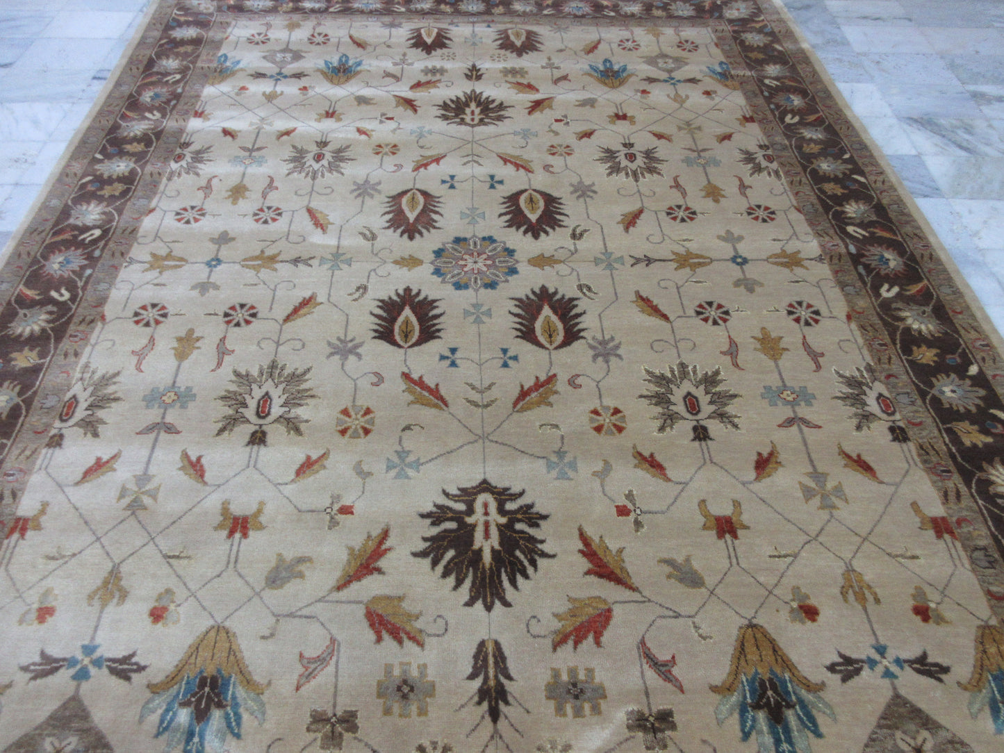 Elegant Floral Area Rug - Beige and Brown (11x8 Feet) | Perfect for Living Room & Bedroom