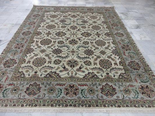 Luxury Floral Area Rug - Beige & Lt.Blue (10x8 Feet) | Classic Living Room & Bedroom Carpet