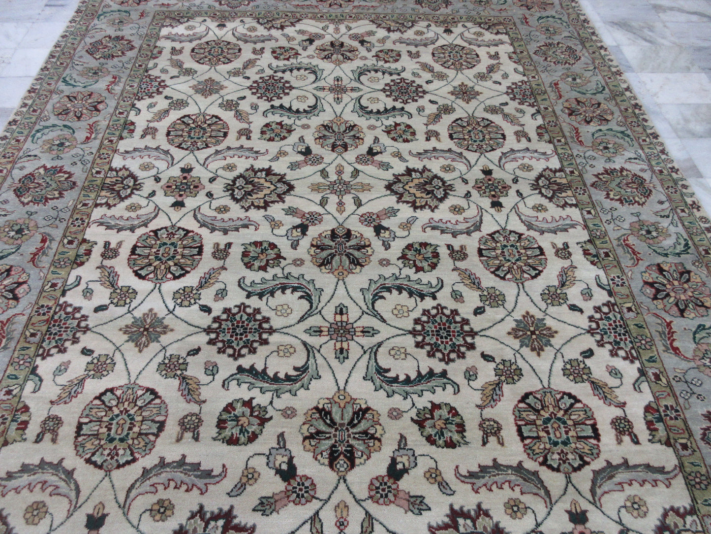 Luxury Floral Area Rug - Beige & Lt.Blue (10x8 Feet) | Classic Living Room & Bedroom Carpet