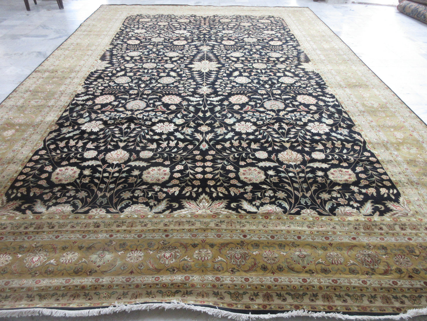 Rare Hand Knotted Pure Silk Rug 18x12 ft | Persian Floral Design | Ultra Luxurious, One-of-a-Kind Carpet