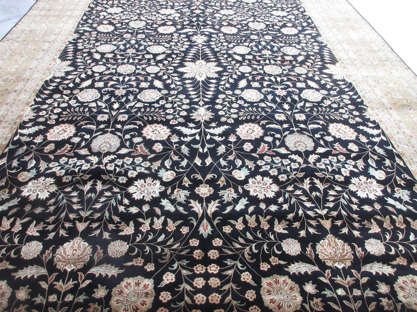 Rare Hand Knotted Pure Silk Rug 18x12 ft | Persian Floral Design | Ultra Luxurious, One-of-a-Kind Carpet