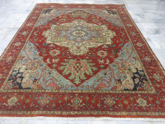 10X8 Feet Traditional Heriz Rug - Exquisite Hand-Knotted Woolen Rug for Living Room