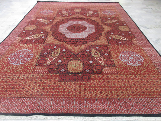 10x14 Large Hand-Knotted Rust | Red Oriental Area Rug - Geometric Persian Design Area Rug