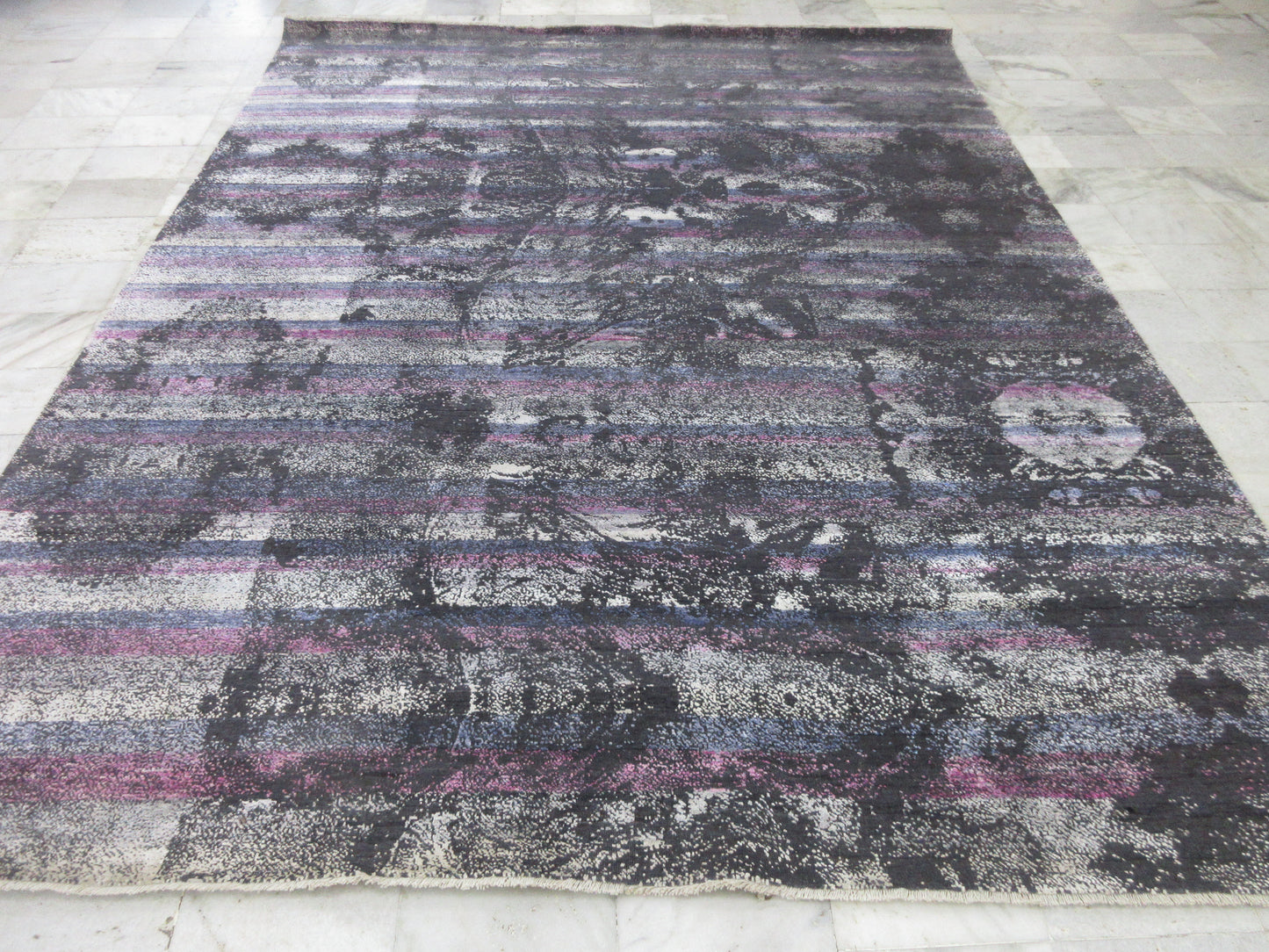 10x8 Feet Hand-Knotted Silk Area Rug - Modern Abstract Design, Multicolor Carpet