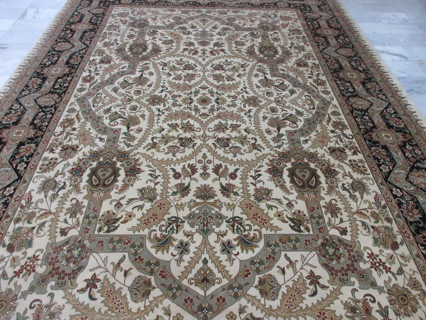 Hand-Knotted 9x12 Feet Traditional Oriental Rug - Beige | Brown Floral Persian Design, Wool Area Rug