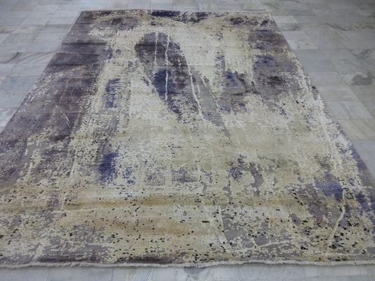 High-quality Hand-Knotted Modern Silk Area Rug 10X8 Feet Eye-Catching Abstract Design Rug