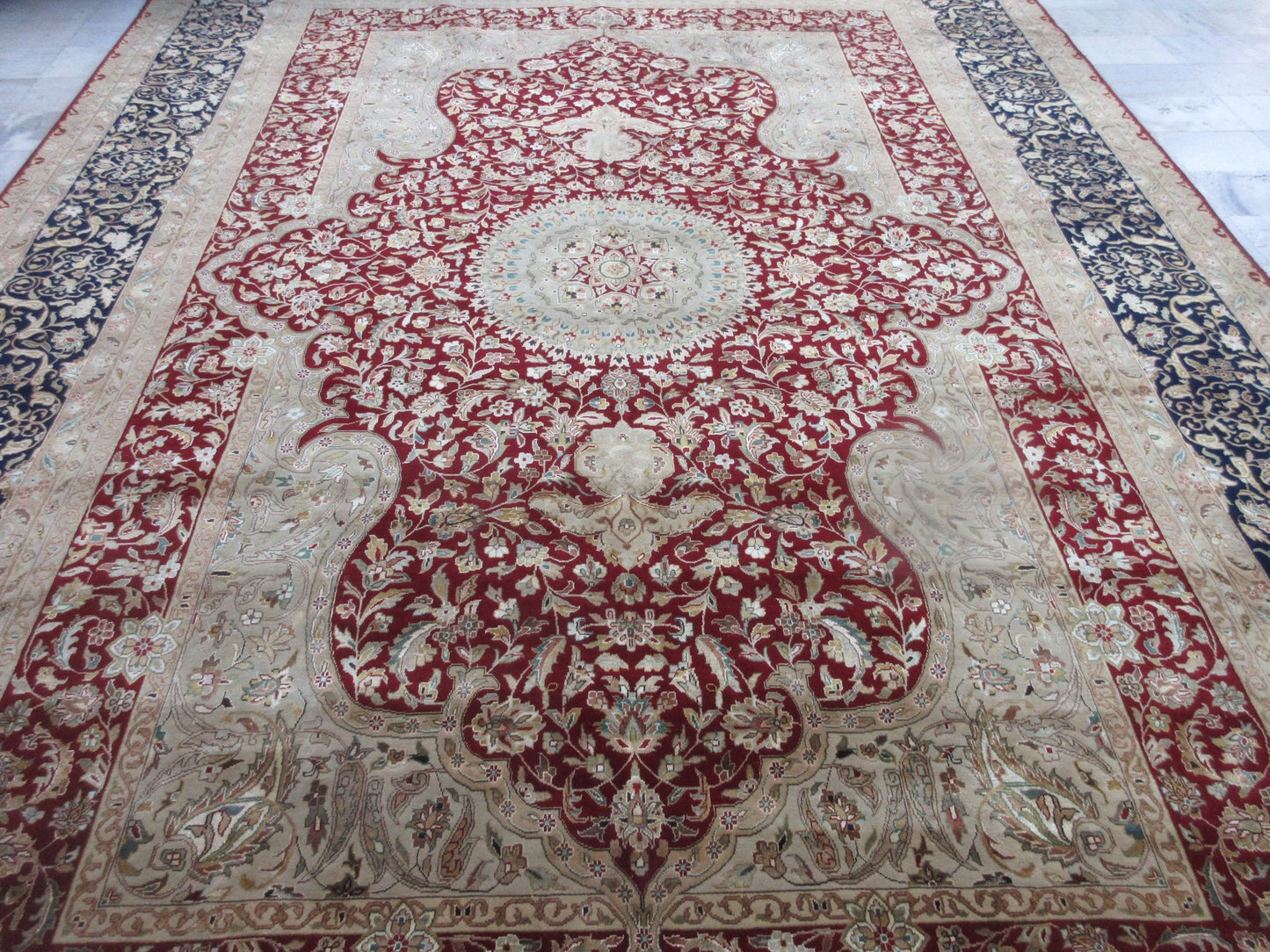 Luxury Hand-Knotted 10x14 Feet Persian Style Wool Rug - Red | Blue Traditional Area Rug | Living Room Rugs