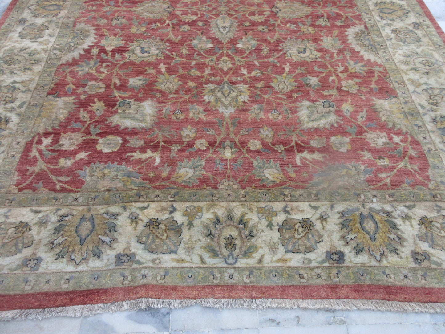 9x12 Hand-Knotted Oriental Area Rug - Traditional Red/Ivory Floral Design Carpet