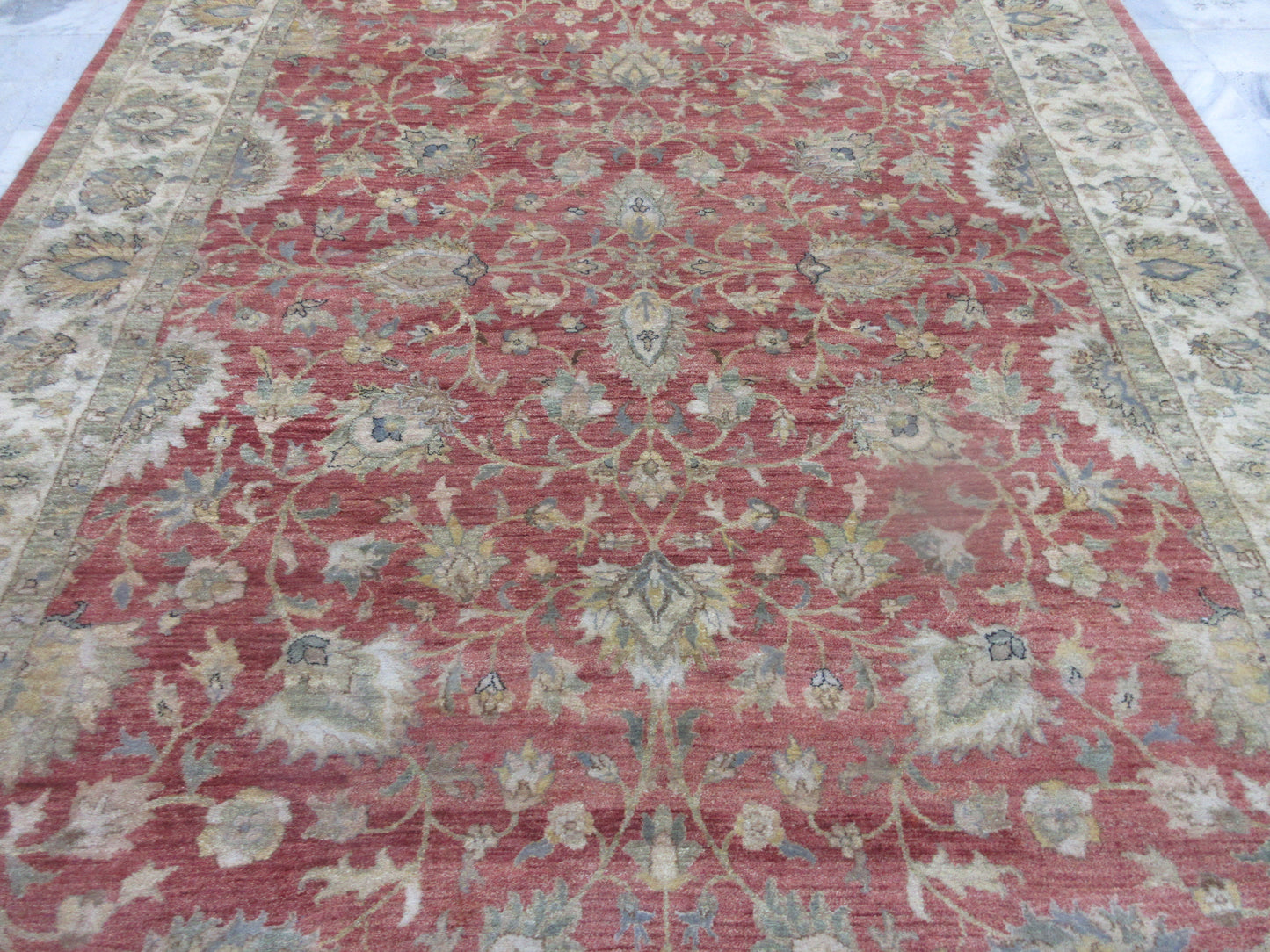 9x12 Hand-Knotted Oriental Area Rug - Traditional Red/Ivory Floral Design Carpet