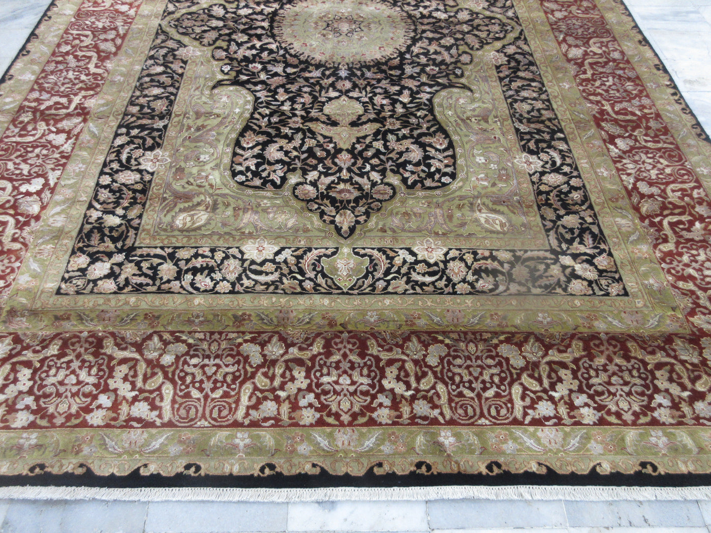 Hand-Knotted 12x9 Ft Oriental Silk Area Rug – Traditional Persian Design Home Decor Carpet