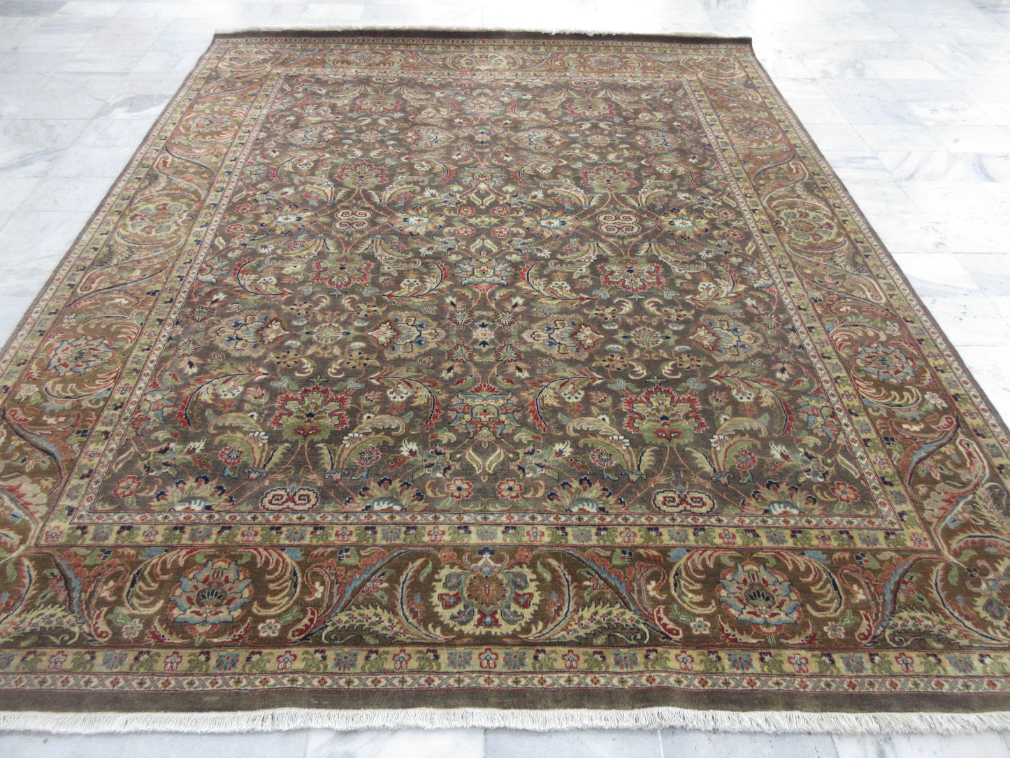 Hand-Knotted 10x8 ft Persian Style Oriental Rug - Wool Floral Design Grey | Brown Area Carpet