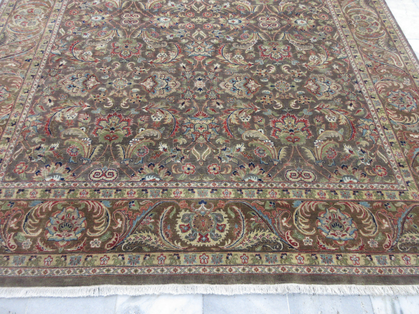 Hand-Knotted 10x8 ft Persian Style Oriental Rug - Wool Floral Design Grey | Brown Area Carpet