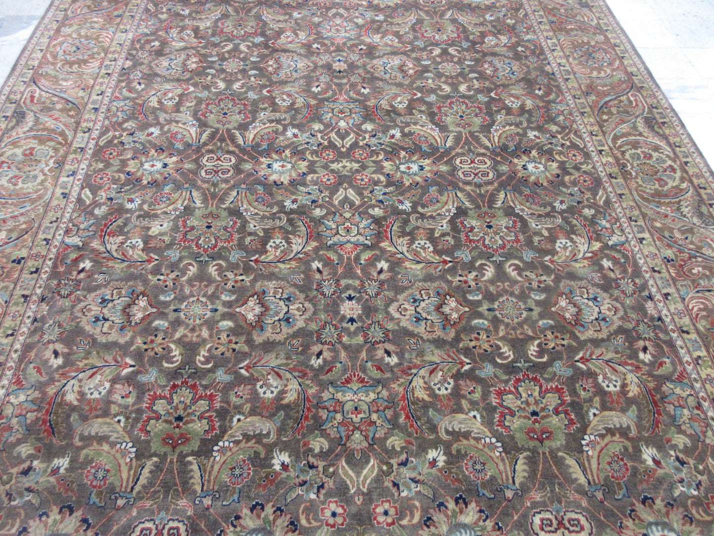 Hand-Knotted 10x8 ft Persian Style Oriental Rug - Wool Floral Design Grey | Brown Area Carpet