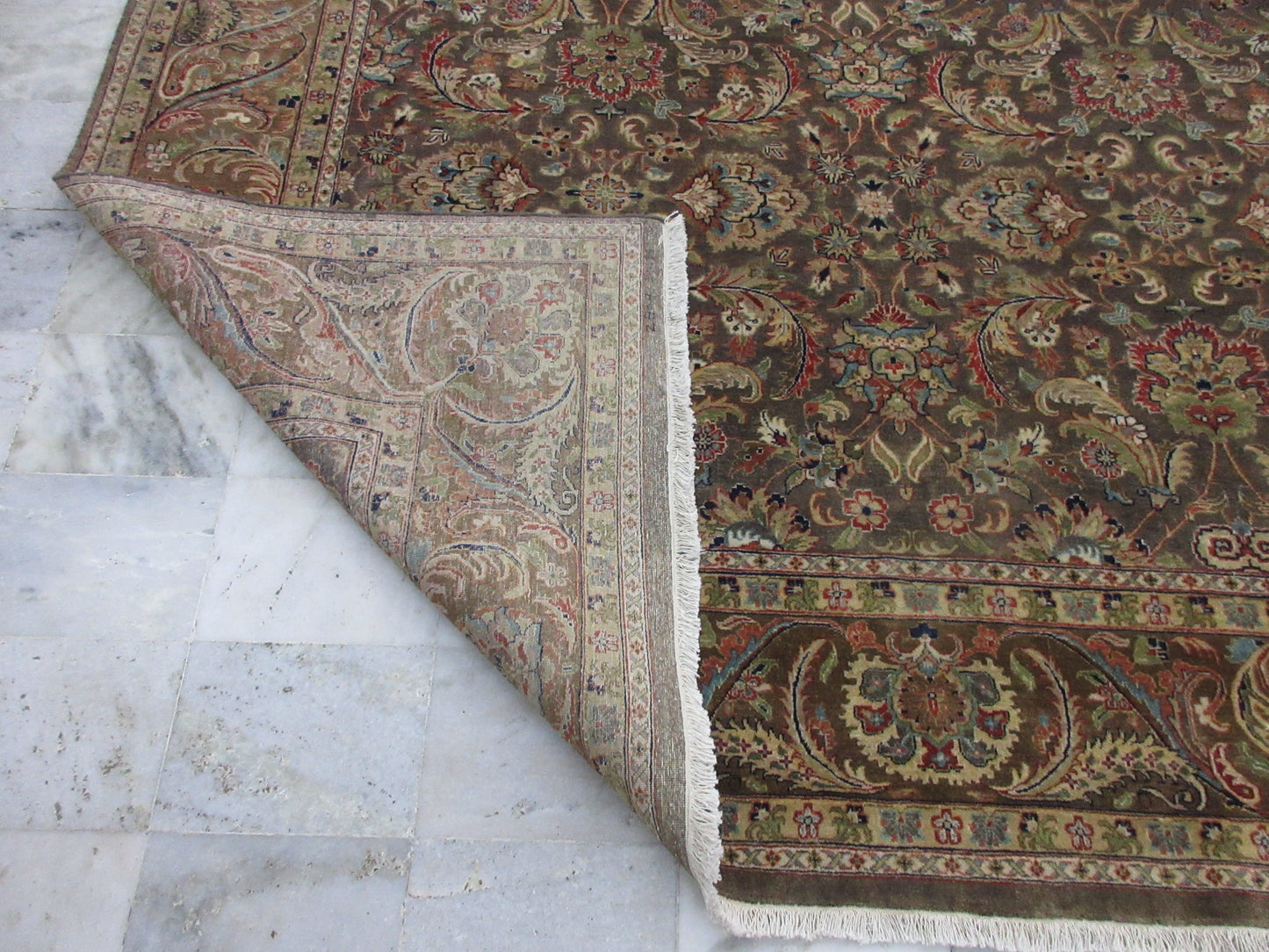 Hand-Knotted 10x8 ft Persian Style Oriental Rug - Wool Floral Design Grey | Brown Area Carpet