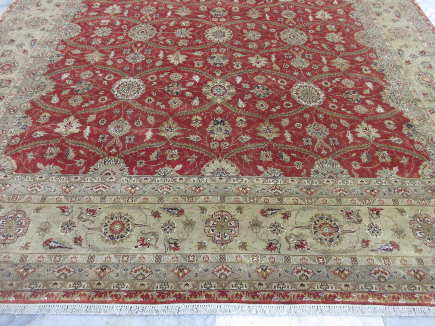 Persian Style Hand-Knotted 14x10 Feet Wool Area Rug - Red | Beige Traditional Area Rug