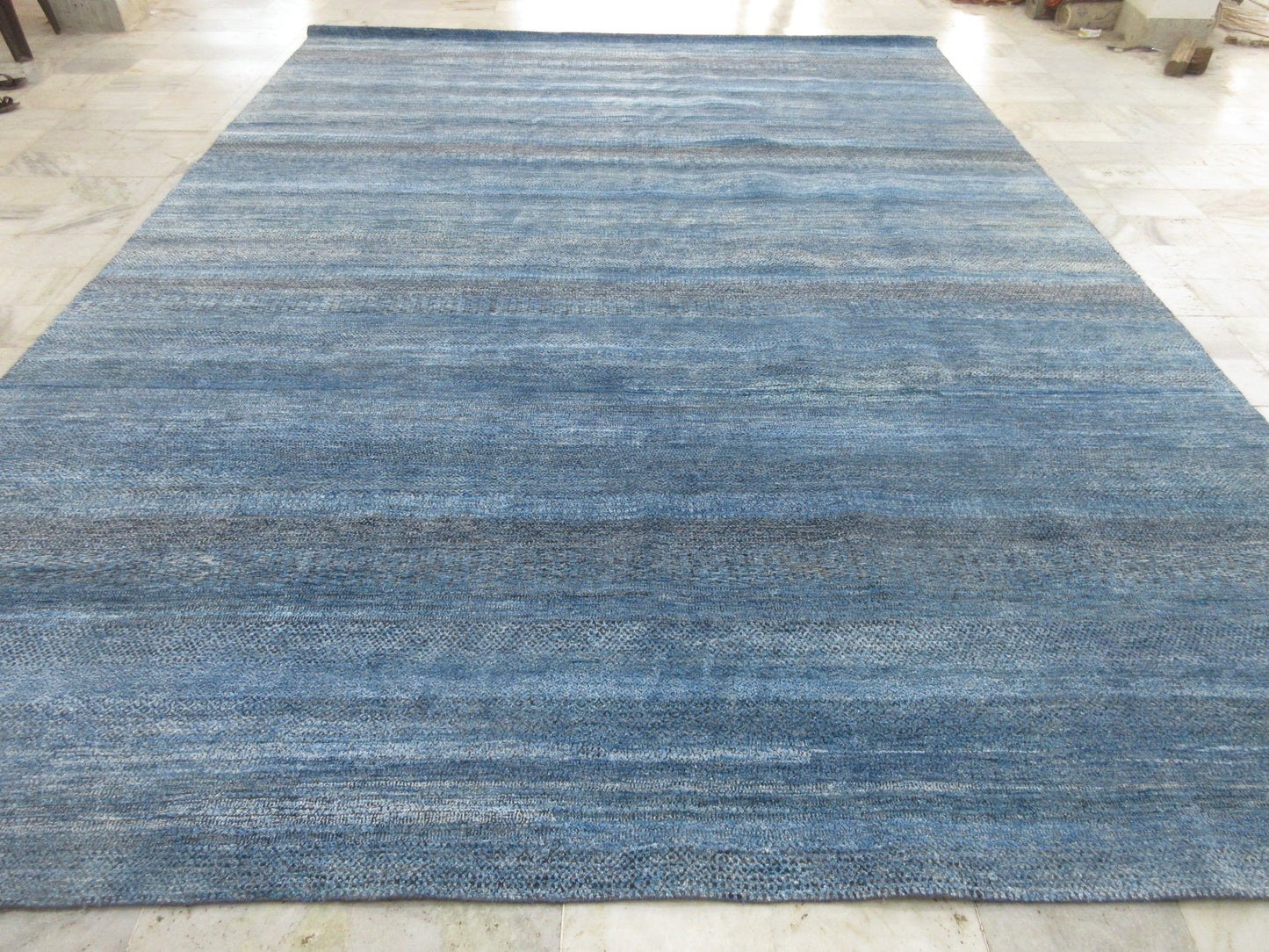 10x14 ft Hand-Knotted Modern Large Area Rug - Blue & Gray Abstract Design Hallway Rugs