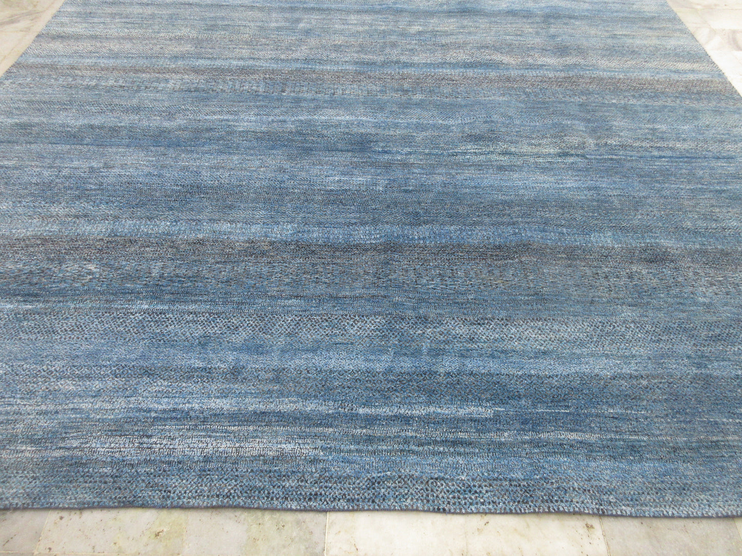 10x14 ft Hand-Knotted Modern Large Area Rug - Blue & Gray Abstract Design Hallway Rugs