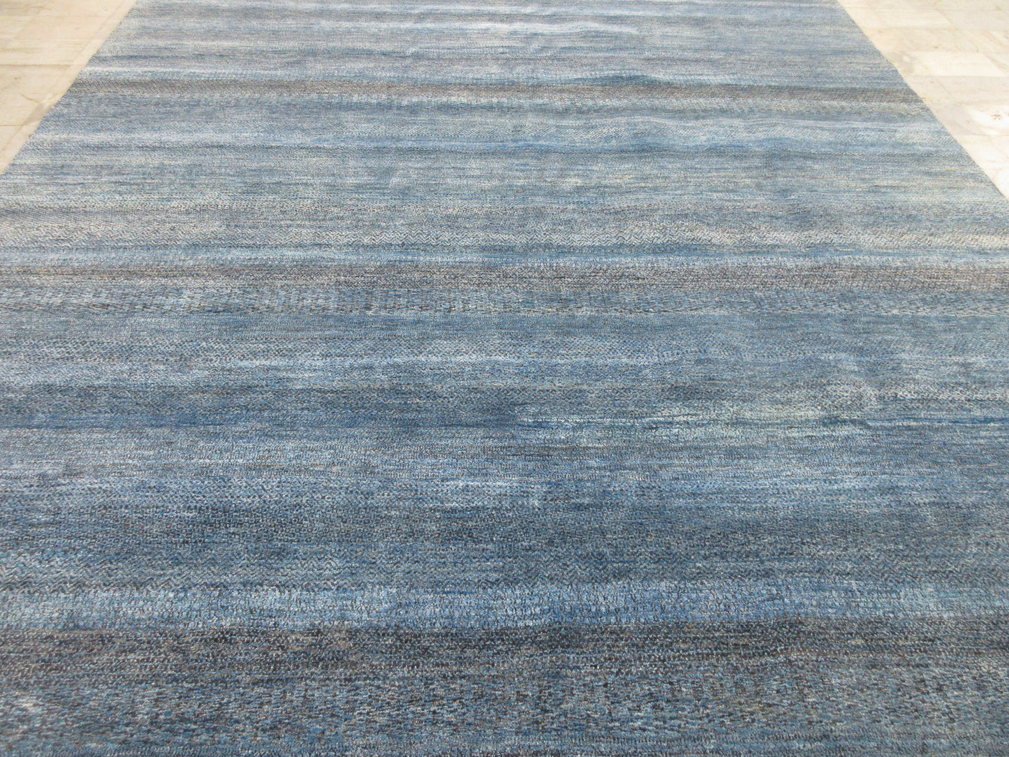 10x14 ft Hand-Knotted Modern Large Area Rug - Blue & Gray Abstract Design Hallway Rugs