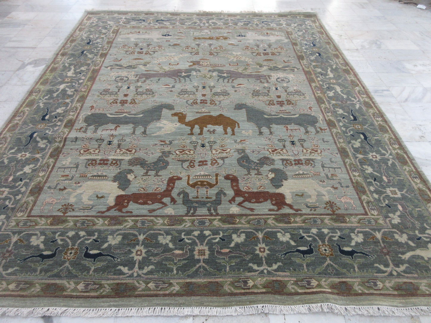 10X8 Feet Oriental Animal Pattern Area Rug Afghan Tribal Design Hand Knotted Pure Wool Living Room Rugs