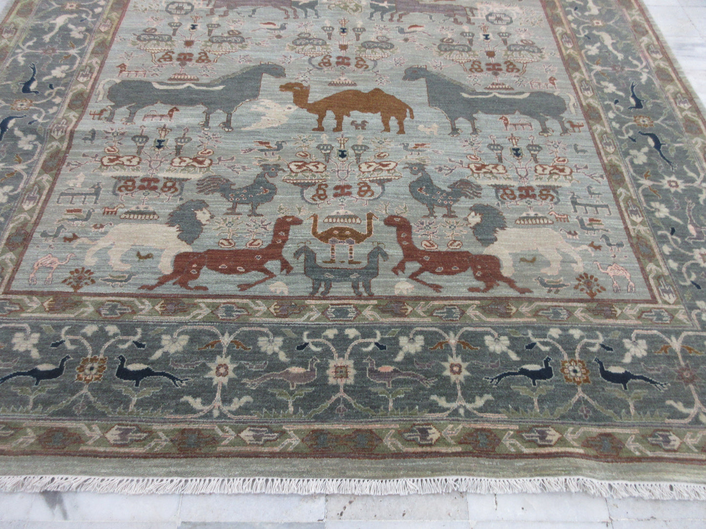 10X8 Feet Oriental Animal Pattern Area Rug Afghan Tribal Design Hand Knotted Pure Wool Living Room Rugs