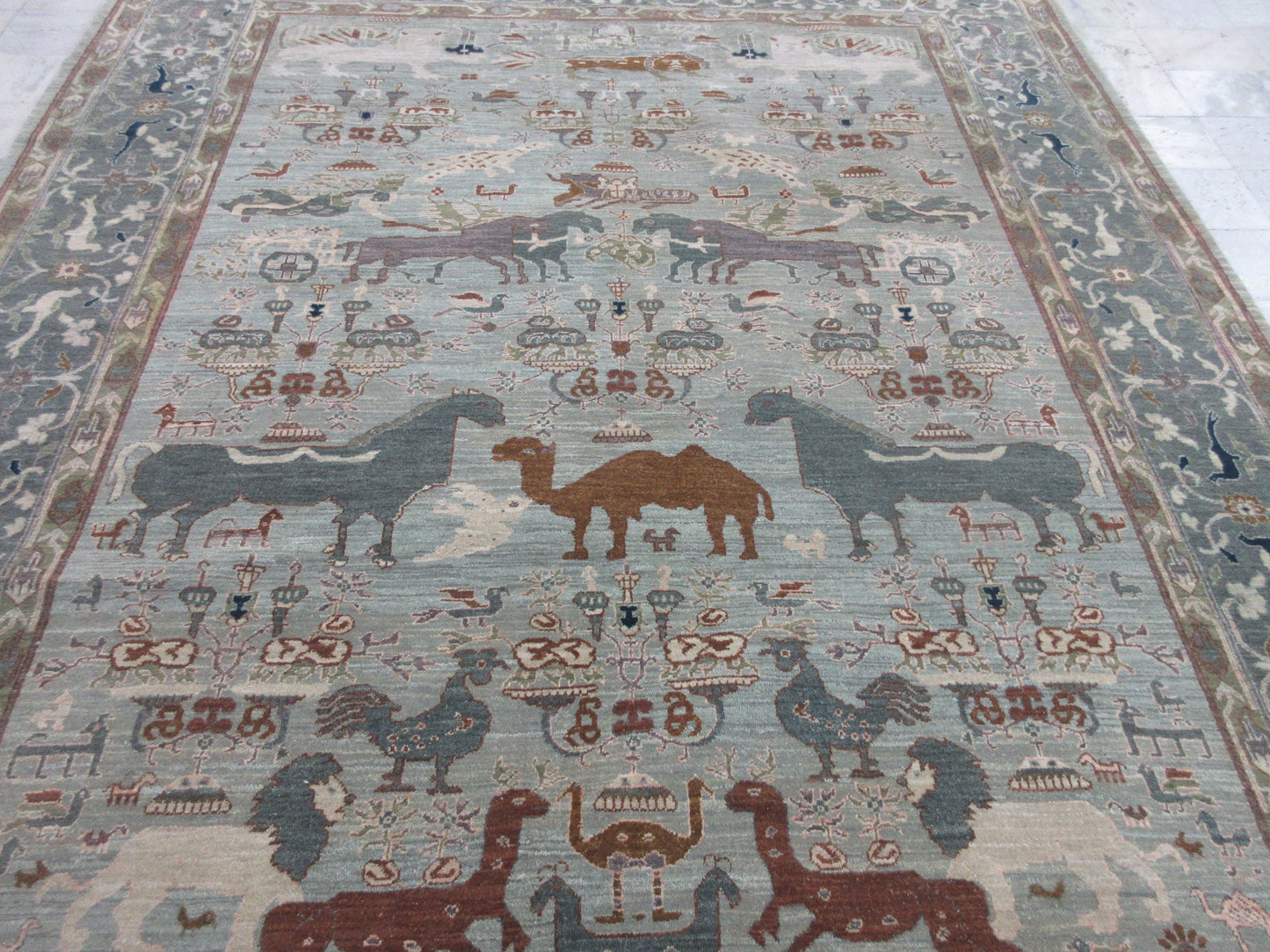 10X8 Feet Oriental Animal Pattern Area Rug Afghan Tribal Design Hand Knotted Pure Wool Living Room Rugs