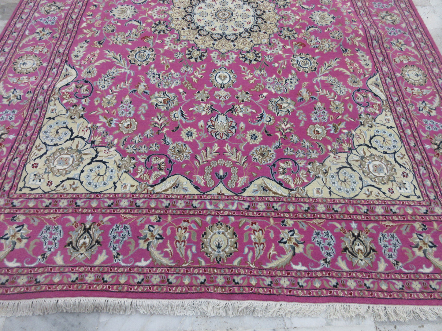 Handmade 8x10 Ft Oriental Wool Rug – Traditional Persian Design Carpet – Vintage Pink Floral Area Rug