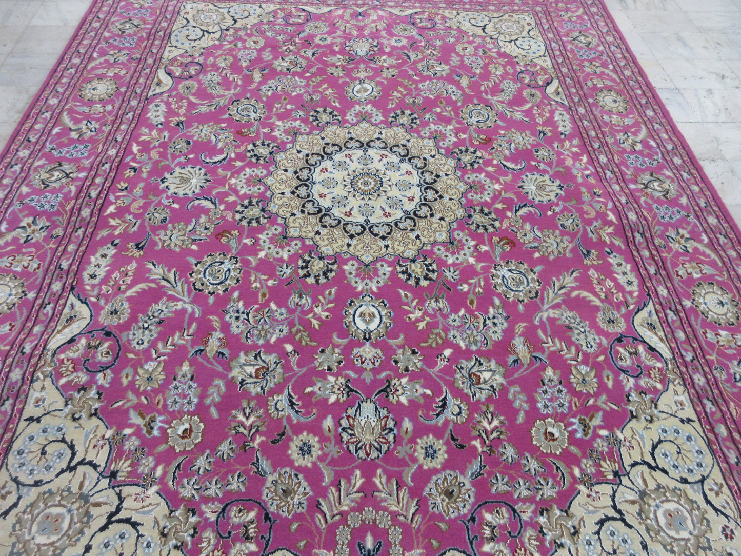 Handmade 8x10 Ft Oriental Wool Rug – Traditional Persian Design Carpet – Vintage Pink Floral Area Rug