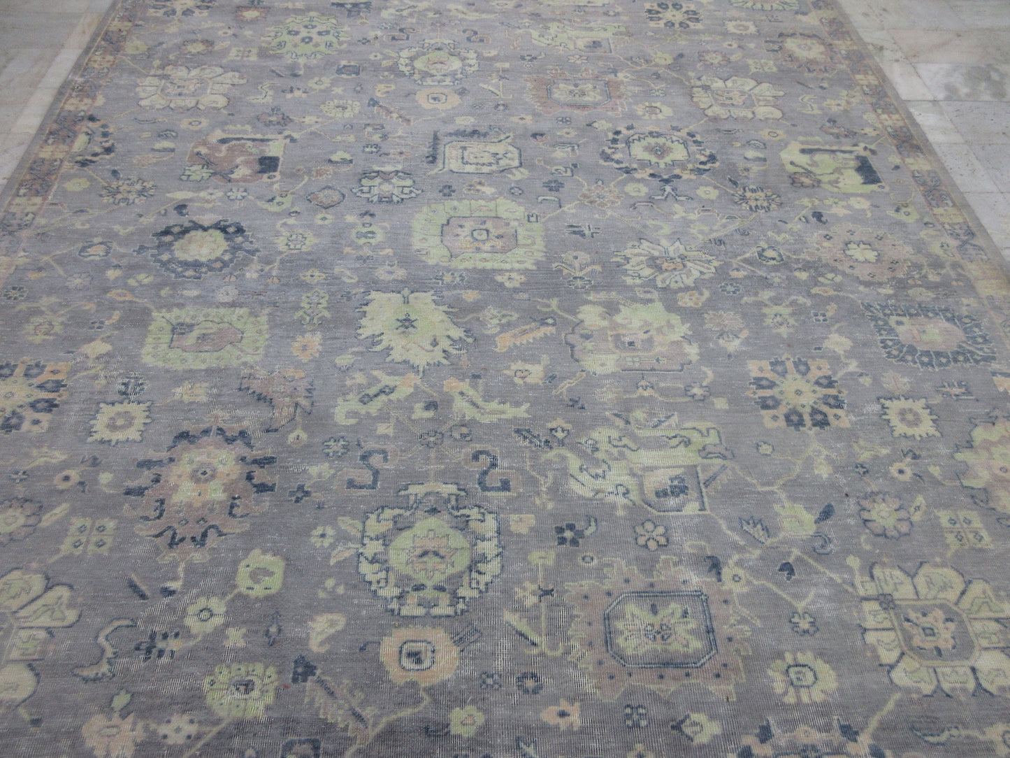 10x8 ft Vintage Hand-Knotted Grey Area Rug - Traditional Floral & Geometric Design Living Room Rugs