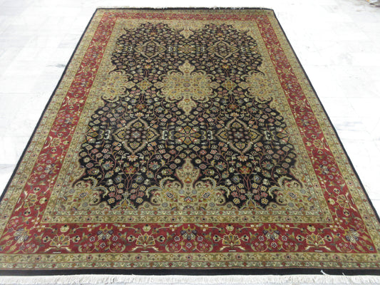 9x6 Feet Handwoven Persian Style Woolen Area Rug – Black & Red Medallion Pattern Rugs