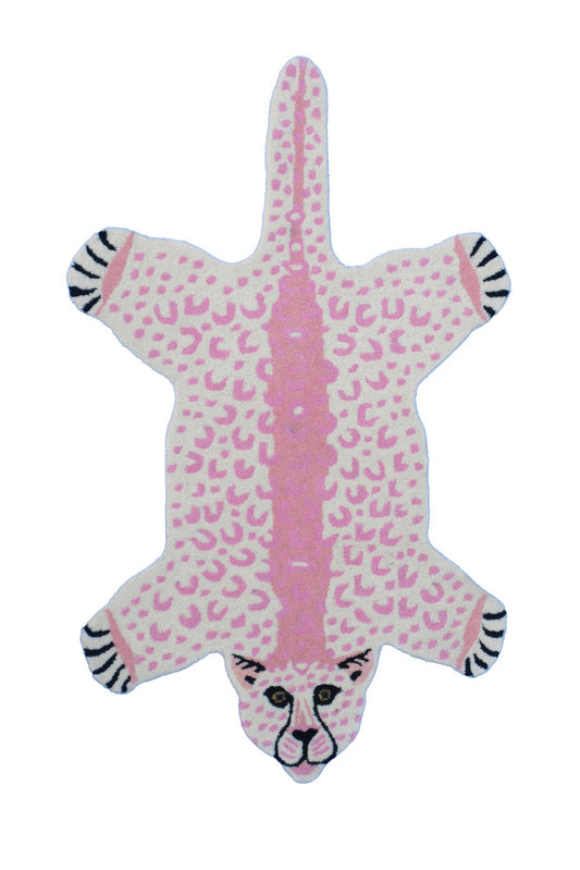 Hand-Tufted Leopard Shape Wool Rug - Playful Pink & Beige Spots (5'x3') Carpet