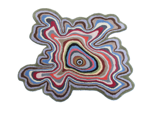 Handmade Rug Abstract Multicolor Irregular Shaped Rug, 3.6x3.6 Feet Pure Wool