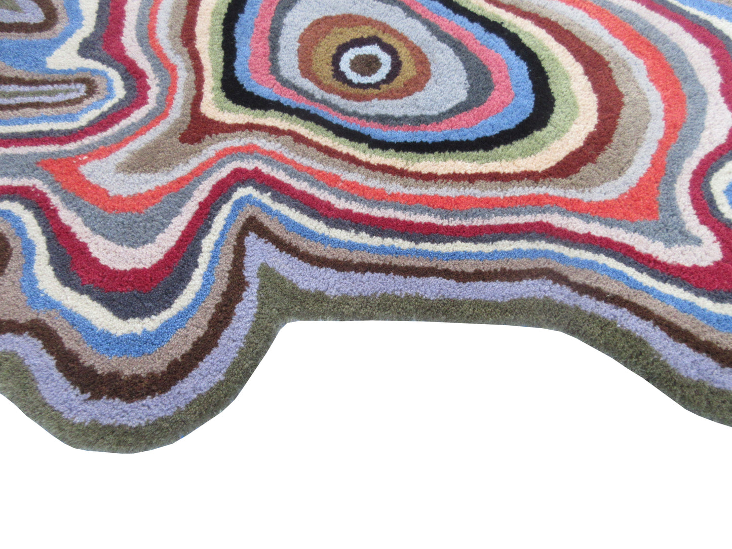 Handmade Rug Abstract Multicolor Irregular Shaped Rug, 3.6x3.6 Feet Pure Wool