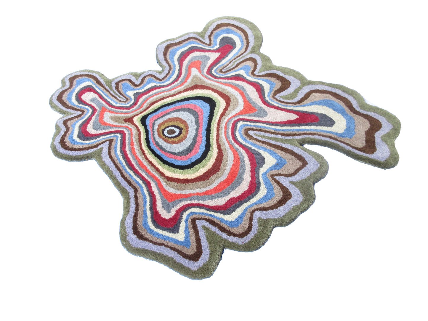 Handmade Rug Abstract Multicolor Irregular Shaped Rug, 3.6x3.6 Feet Pure Wool