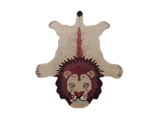 Handmade Lion Shaped Rug, Animal Design, Tufted Wool, 3x5 Feet Home Decor