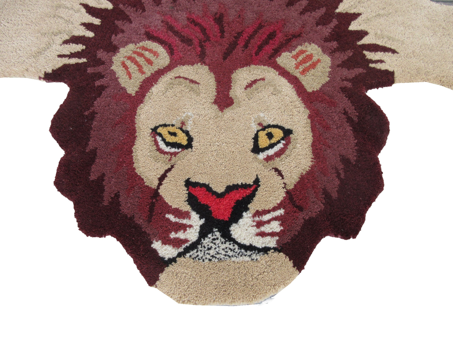 Handmade Lion Shaped Rug, Animal Design, Tufted Wool, 3x5 Feet Home Decor