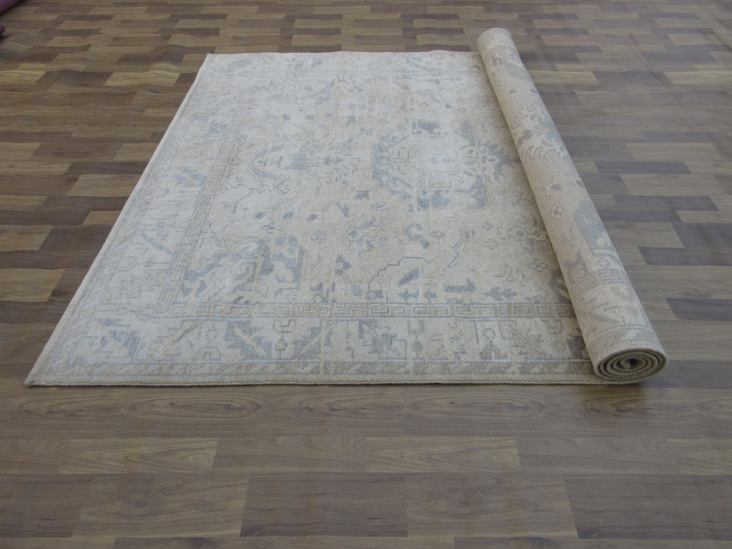 8.11X5.10 feet Hand-Knotted Fine Wool Caucasus Rug - Pastel Beige | Ivory Oriental Area Rug(TRC)