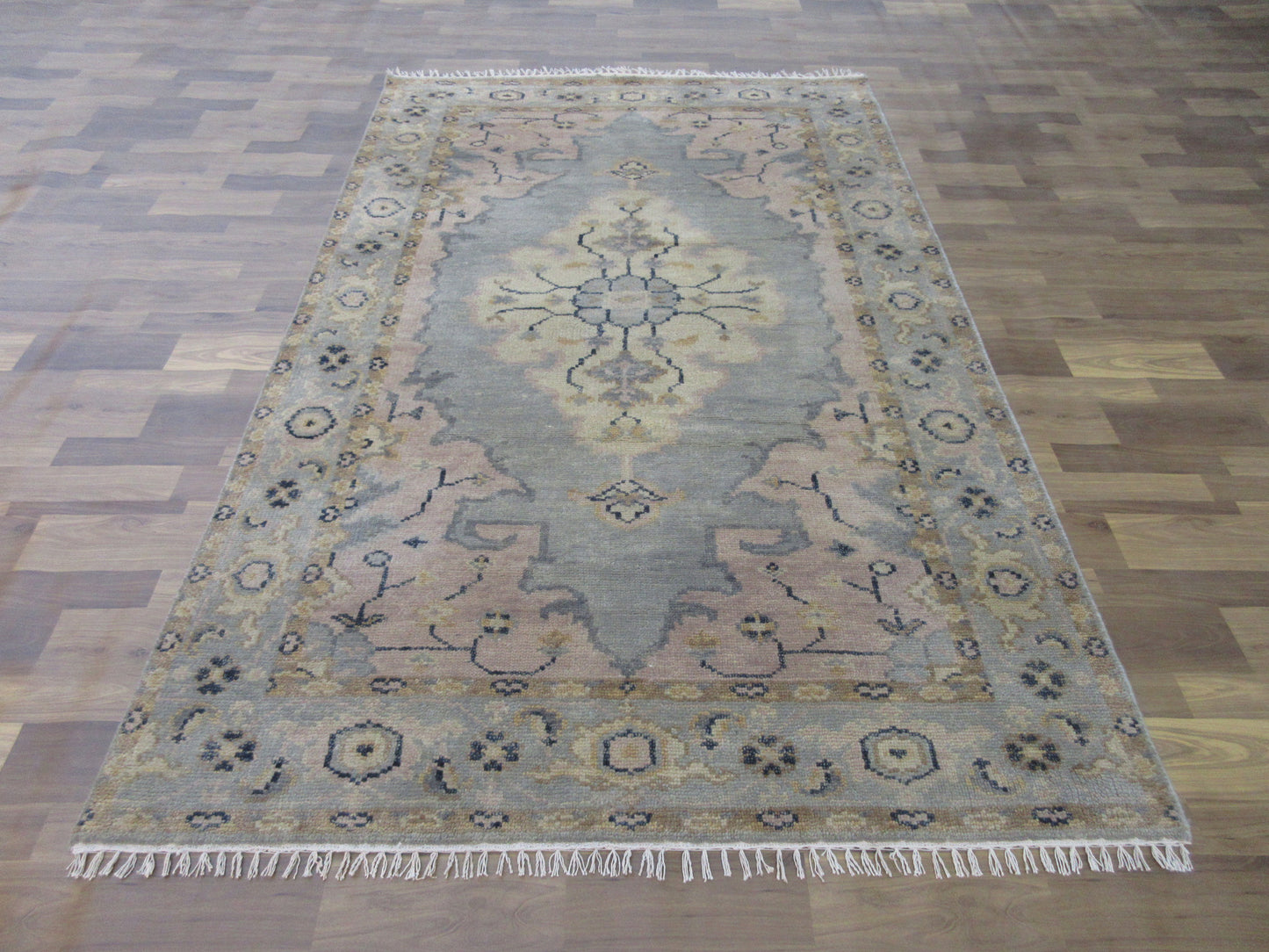 7.9'x4.9' Hand-Knotted Lt. Blue | Lt. Blue Antique Oushak Wool Rug, Traditional Area Carpet