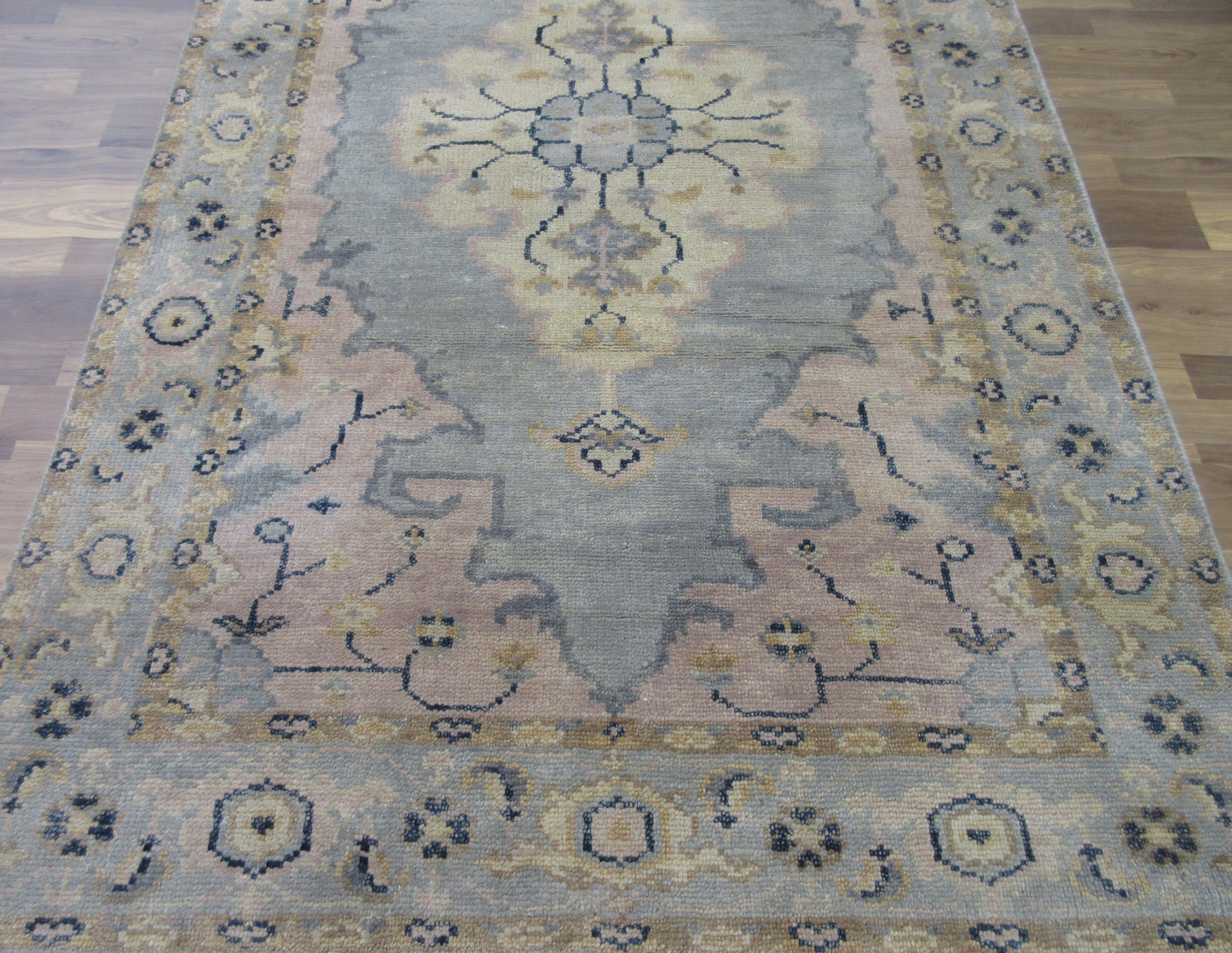 7.9'x4.9' Hand-Knotted Lt. Blue | Lt. Blue Antique Oushak Wool Rug, Traditional Area Carpet