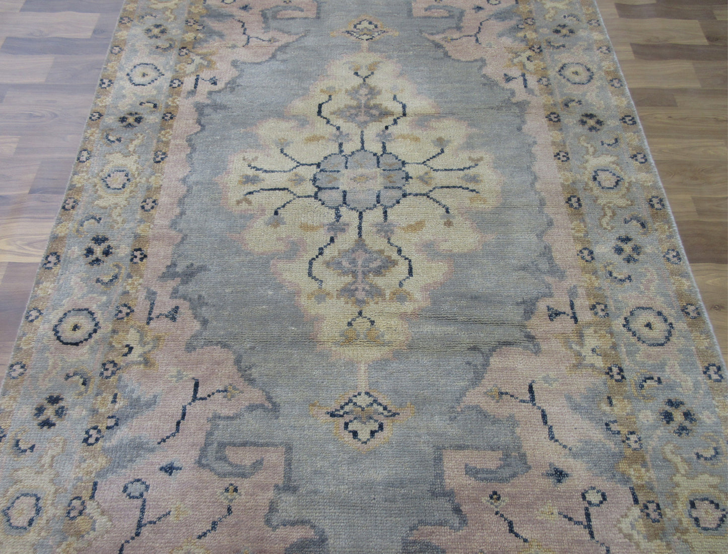 7.9'x4.9' Hand-Knotted Lt. Blue | Lt. Blue Antique Oushak Wool Rug, Traditional Area Carpet