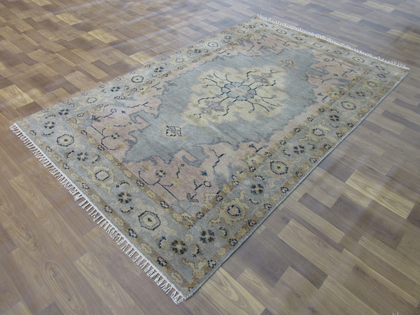 7.9'x4.9' Hand-Knotted Lt. Blue | Lt. Blue Antique Oushak Wool Rug, Traditional Area Carpet