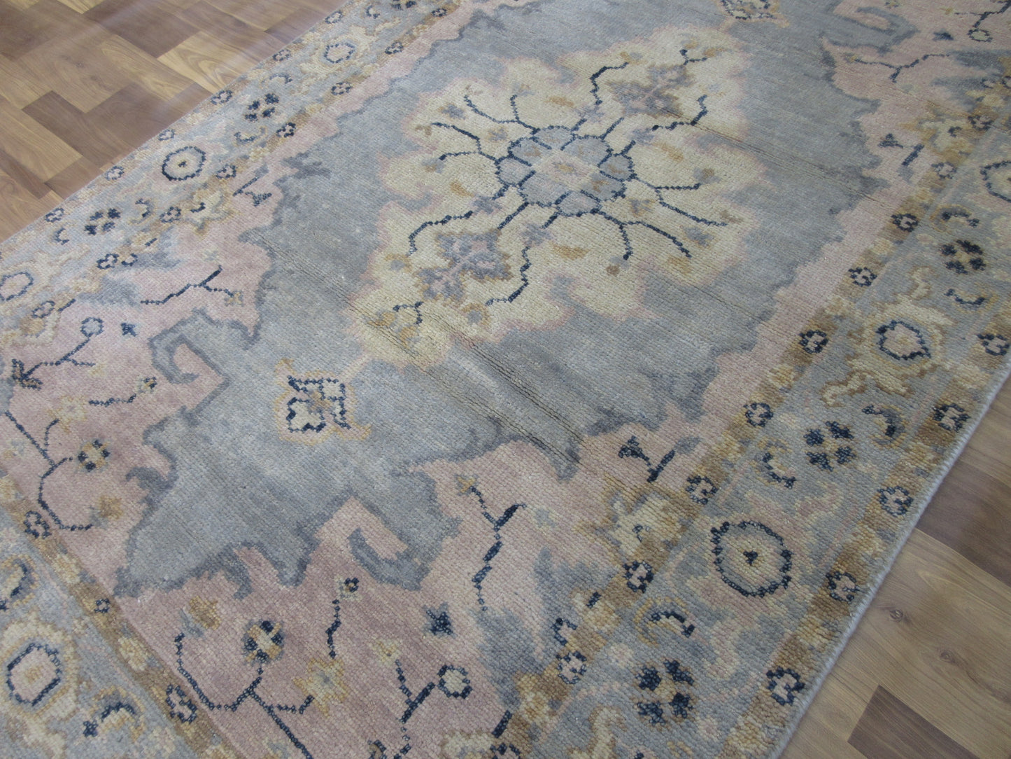 7.9'x4.9' Hand-Knotted Lt. Blue | Lt. Blue Antique Oushak Wool Rug, Traditional Area Carpet