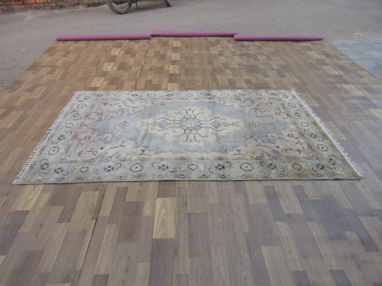 7.9'x4.9' Hand-Knotted Lt. Blue | Lt. Blue Antique Oushak Wool Rug, Traditional Area Carpet